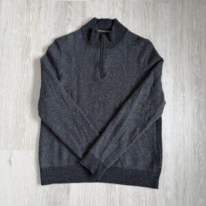 Hugo Boss Sweater Men's Dark Grey 1/4 Zip 100% Virgin Wool Size XL EUC